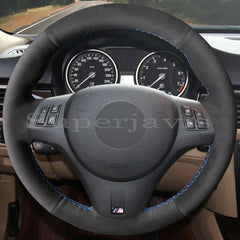 Anti Slip Black Suede Leather Steering Wheel Stitch on Wrap Cover For BMW E92