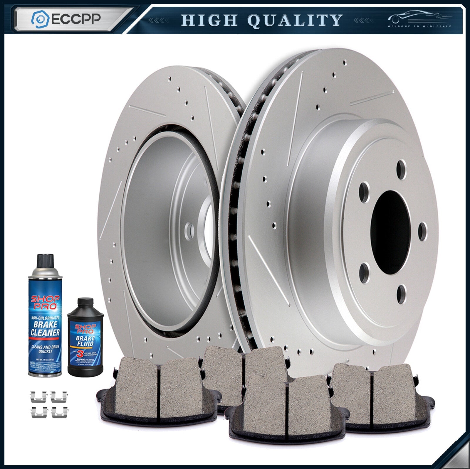 Rear Drilled & Slotted Ceramic Brake Pads And Rotors For Chrysler 300 Dodge 6B93BC-57