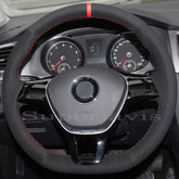 Black Suede Leather Steering Wheel Stitch on Wrap Cover For VW Golf 7 Mk7 Sharan