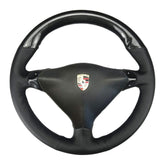 5D Carbon Fiber & Black Leather Steering Wheel Covers Wrap For Porsche 911 986