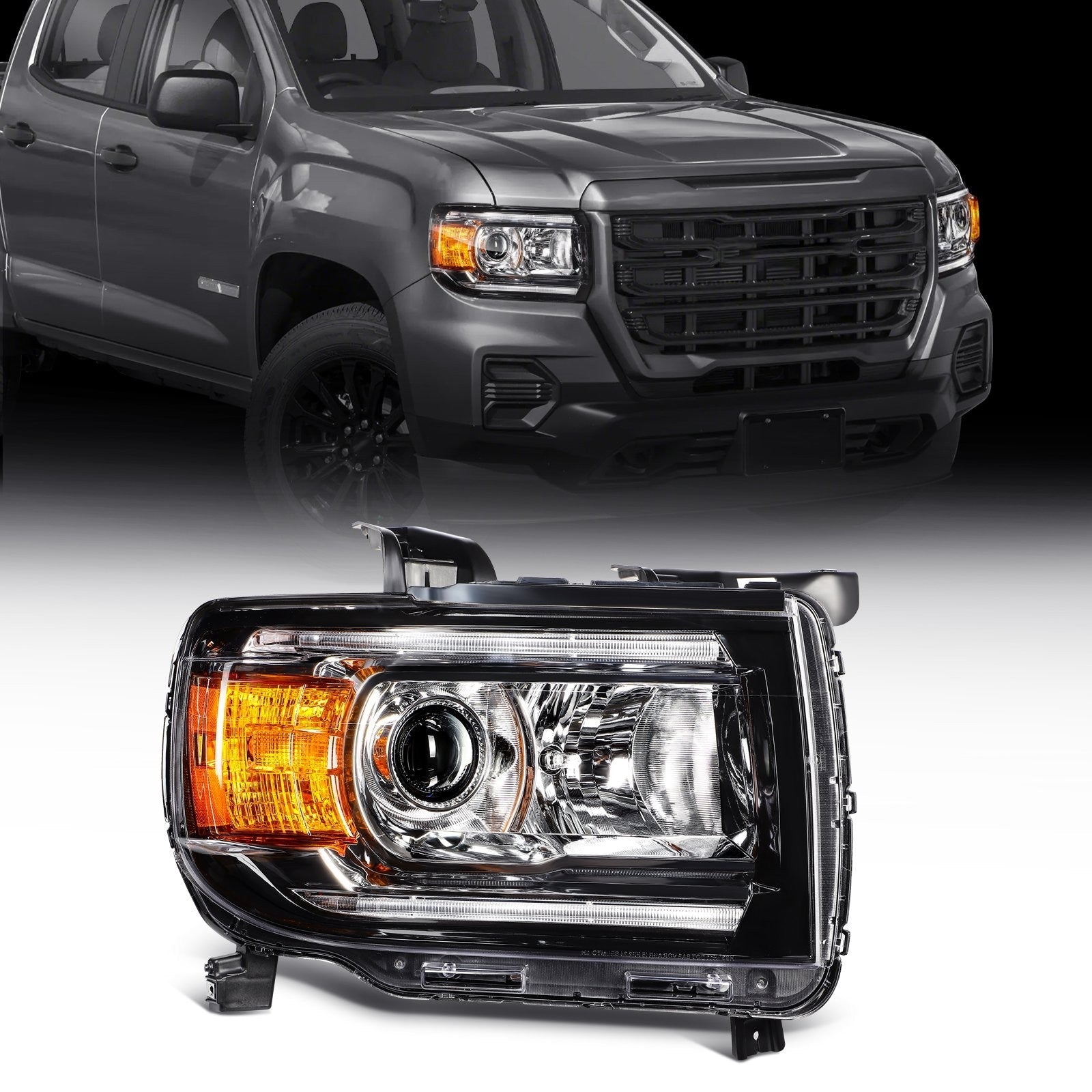 Right Side Headlight For 2015-2022 GMC Canyon 2.5L 2.8L 3.6L Black Amber 6B93BC-57