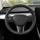 3D Carbon Fiber&Leather Steering Wheel White Stitch Wrap Cover For Tesla Model 3