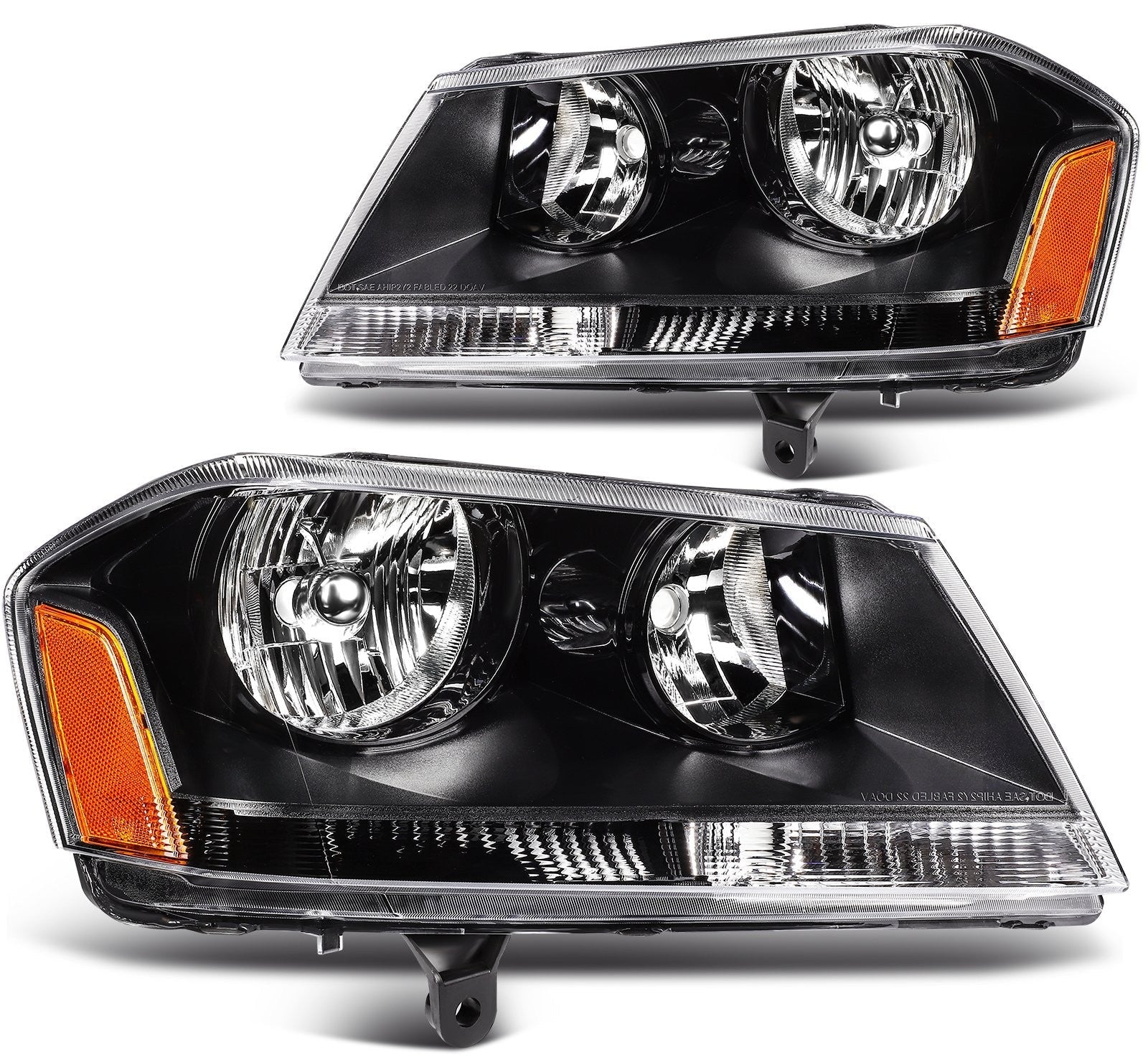 Pair Kit Halogen Headlights Assembly For 2008-2014 Dodge Avenger Black Amber KOEEP