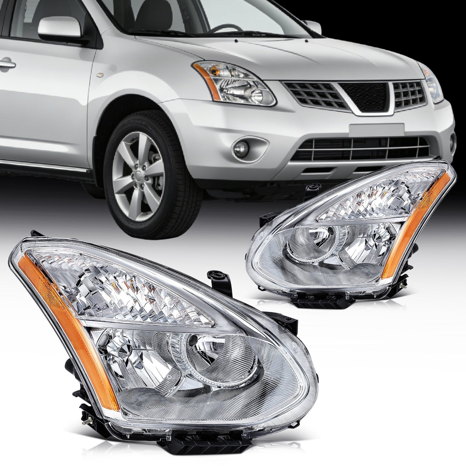 ECCPP Headlights Assembly For Nissan For Rogue 2.5L 2012-2015 Pair Chrome Amber 6B93BC-57