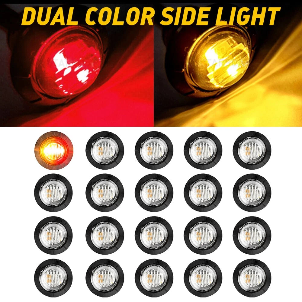 20pcs 3/4" Round Amber Red LED Signal Trailer Clearance Side Marker Lights12V EA 6B93BC-57