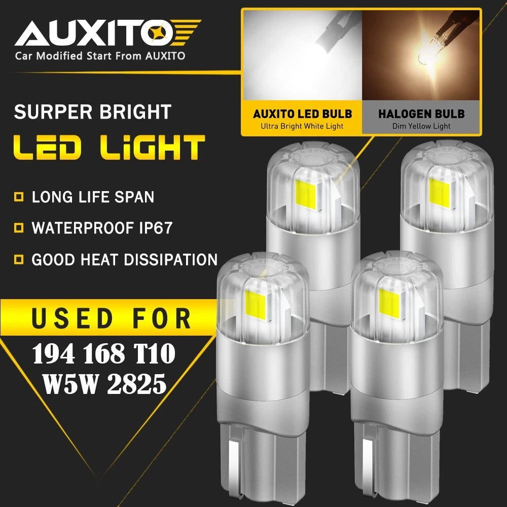 4X AUXITO 194 168 2825 T10 White CANBUS LED License Plate Light Bulbs Map Lamp A AUXITO