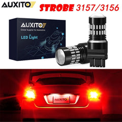 2-10x AUXITO 3157 Red LED Strobe Flashing Blinking Brake Tail Light Parking Bulb AUXITO