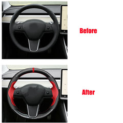 5D Carbon Fiber&Leather Steering Wheel Red Stitch Wrap Cover For Tesla Model 3 Y