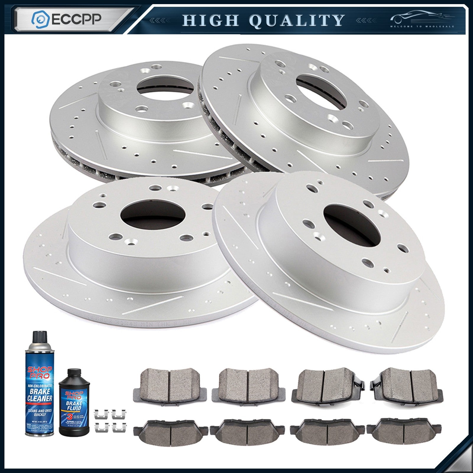 Front Rear Ceramic Brake Pads And Rotors For Honda Civic Si Hatchback 2004 -2005 KOEEP