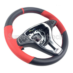 Black&Red Hole Leather Steering Wheel Stitch-on Wrap Cover For Mercedes C180