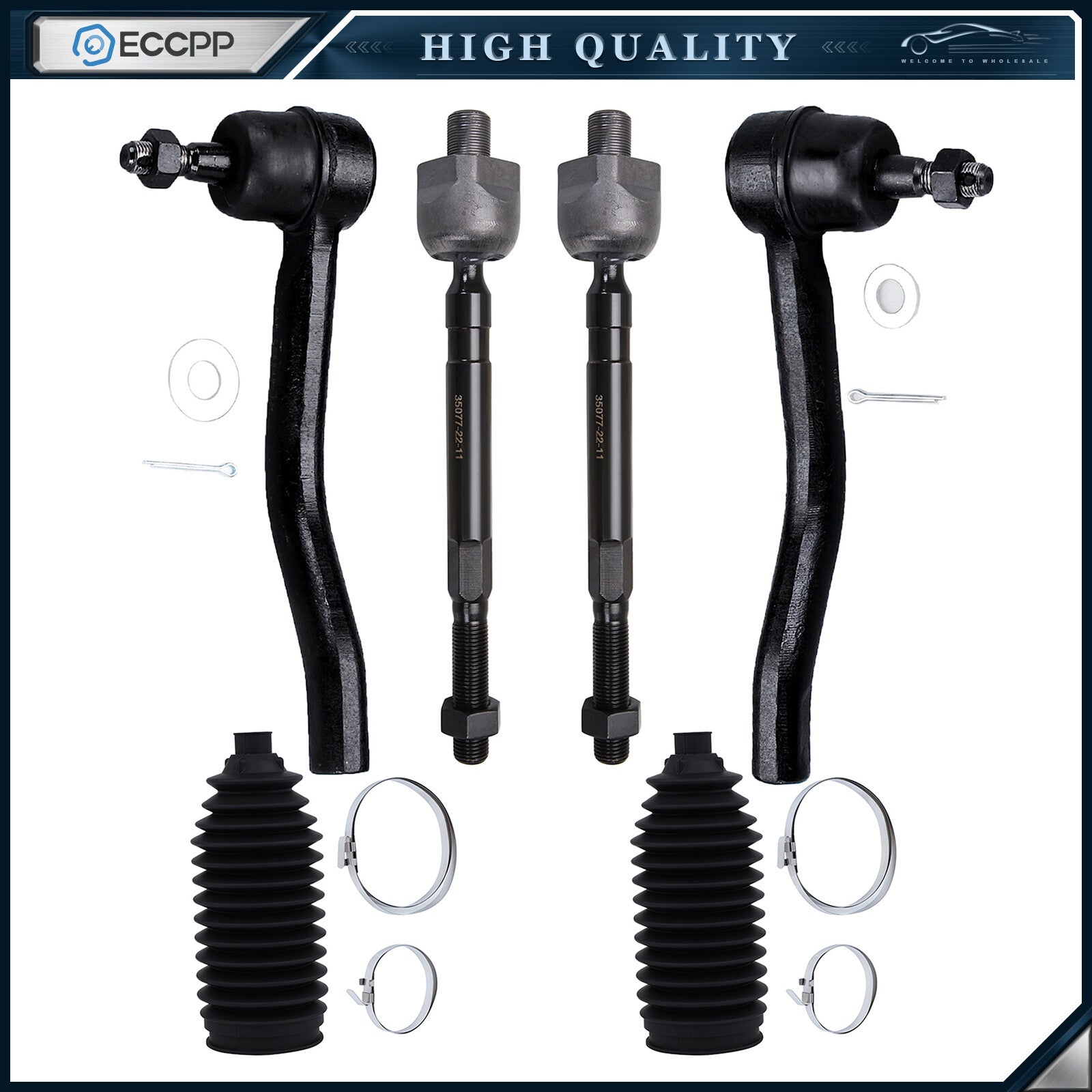 6pcs Front Inner and Outer Tie Rod Ends For 2009 - 2012 2013 2014 NISSAN MAXIMA 6B93BC-57