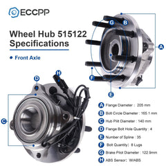 1Pc Wheel Hub Bearing Assembly Front 4WD For Dodge Ram 2500 3500 2009 2010 2011 6B93BC-57
