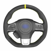 Black Suede Yellow Stripe Steering Wheel Stitch-on Wrap Cover For Subaru WRX STI