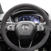 Black Suede Leather Steering Wheel Hand Sewing Wrap Cover For Honda Civic 2022
