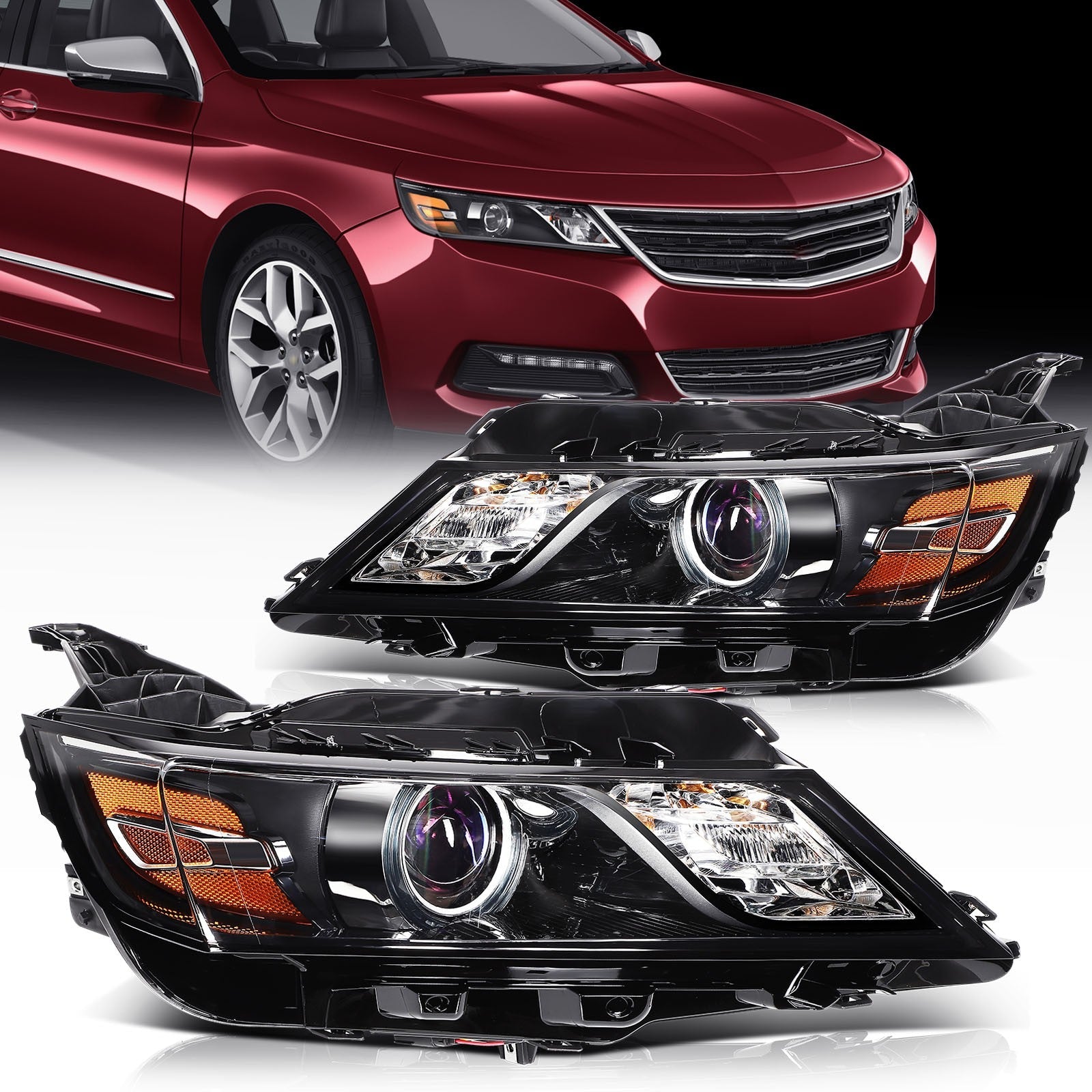 ECCPP Headlights Assembly For Chevrolet Impala 2014-2020 Pair Kit Black Amber 6B93BC-57