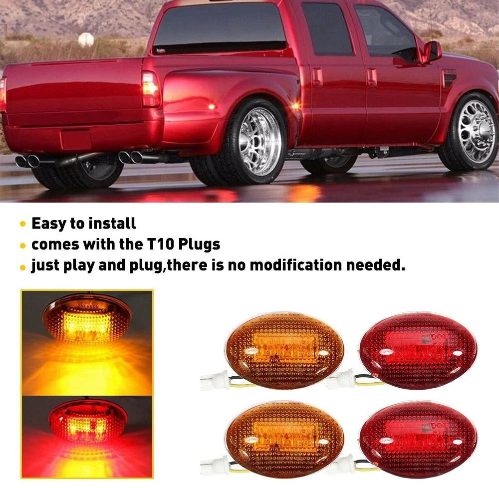4x Bed LED Light Kit For 1999-2010 Ford F350 Amber/Red Side Fender Marker Dually 6B93BC-57