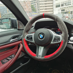 Black Red Suede Leather Steering Wheel Hand-stitch on Wrap Cover For BMW X5 G05