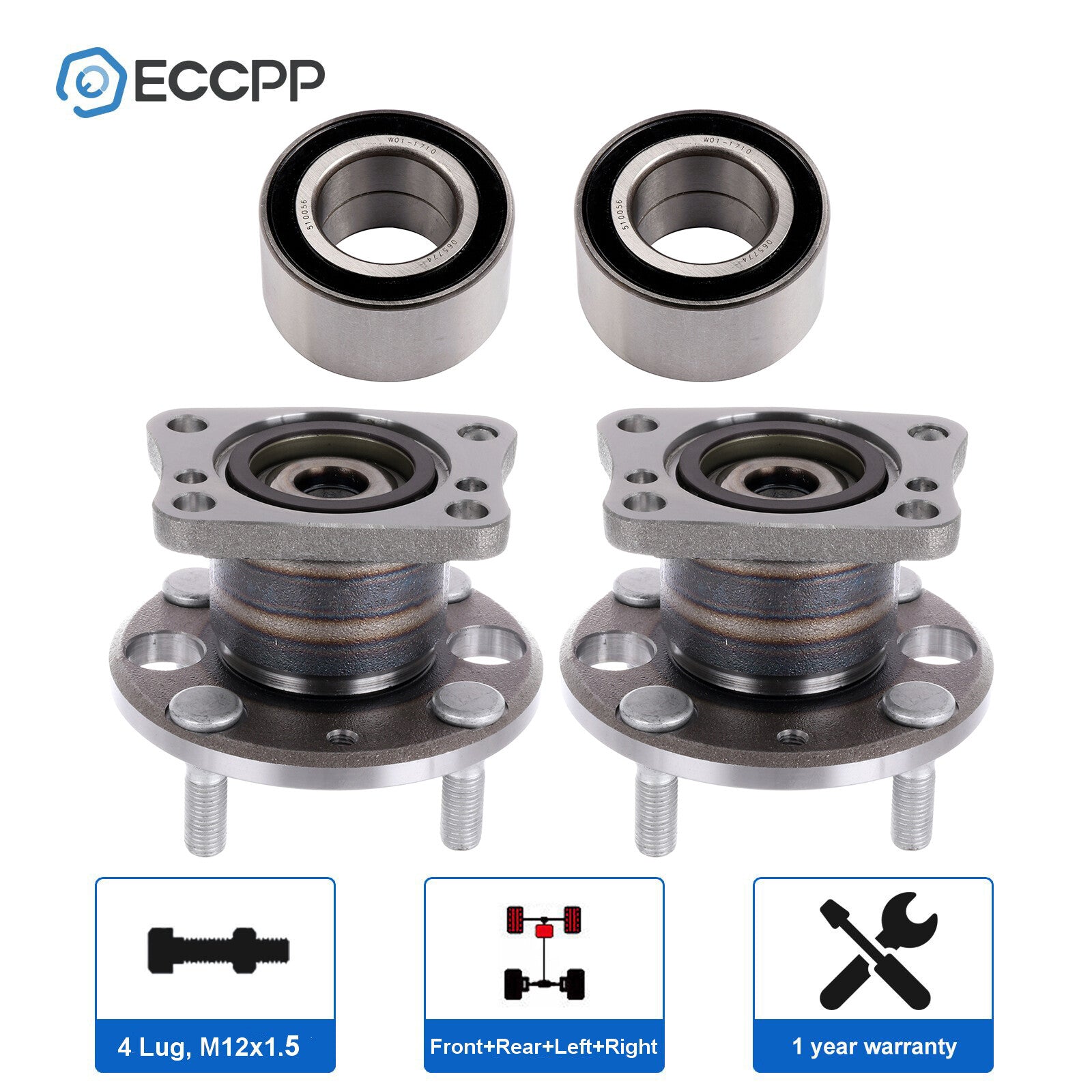 4X Wheel Hub Bearings Front Rear For 2011 2012 2013 2014 Mazda 2 1.5L FWD Only KOEEP