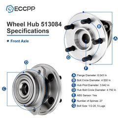 ECCPP 1 Pcs Wheel Hub Bearing Front For Jeep Grand Cherokee Comanche Wrangler TJ 6B93BC-57
