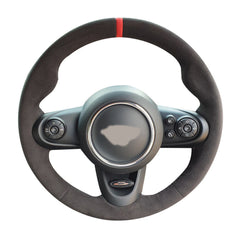 All Black Suede Leather Steering Wheel Hand Sewing Wrap Cover For Mini Cooper