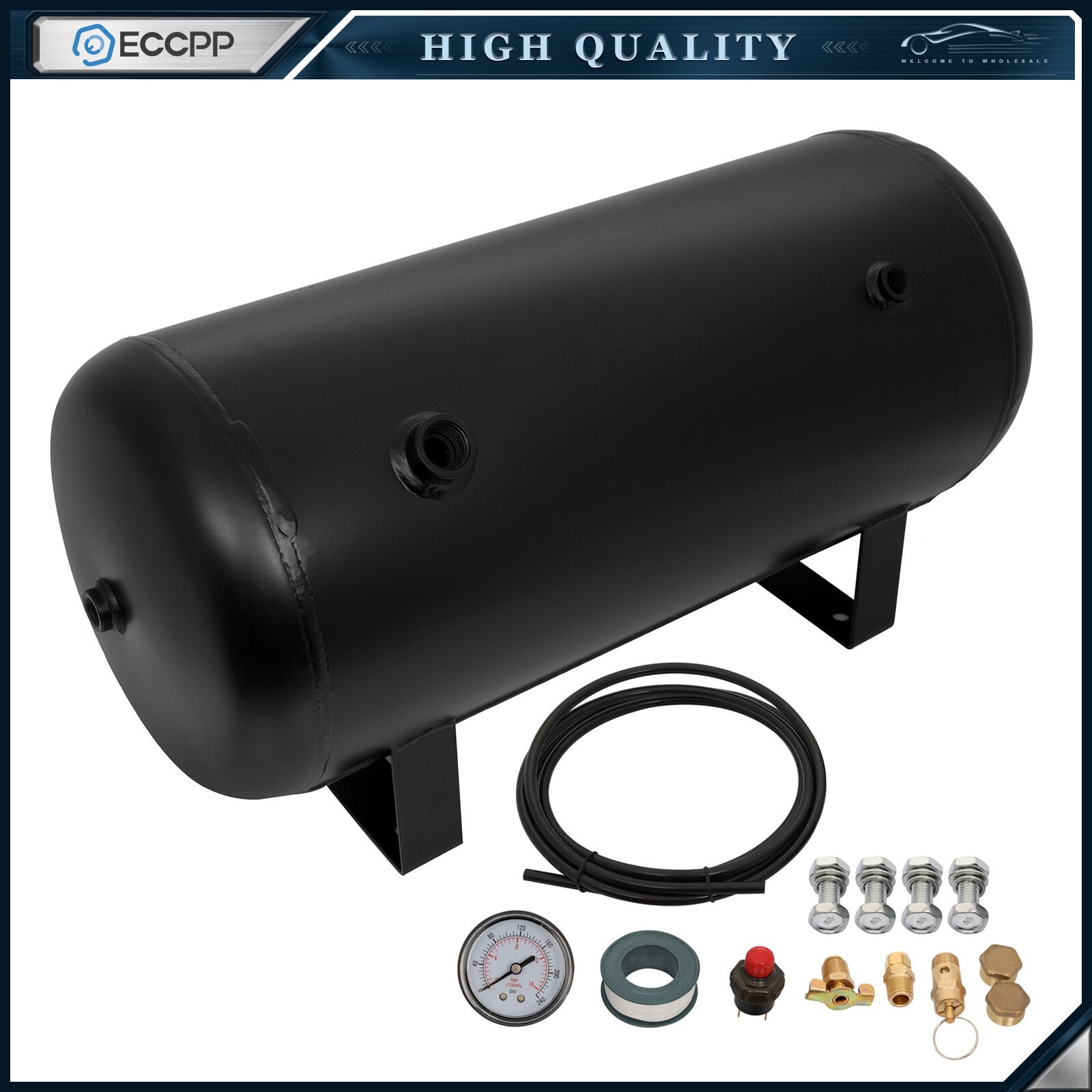 5 Gallon Air Tank 200 PSI Black With Air Gauge Switch For Train Truck Van Horn 6B93BC-57