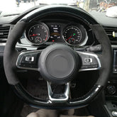 Carbon Fiber&Suede Leather Steering Wheel Hand Sewing Wrap Cover For VW Golf MK7