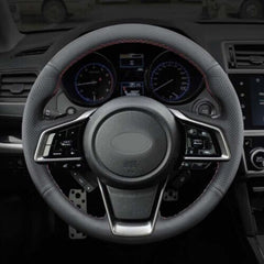 Black&Hole Leather Steering Wheel Stitch on Wrap Cover For Subaru Forester 19-20