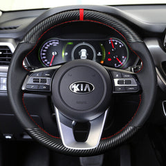 3D Carbon Fiber&Leather Steering Wheel Hand-stitch on Wrap Cover For Kia Forte
