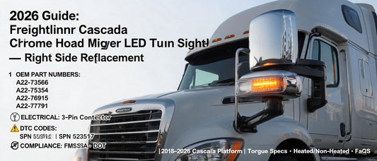 2026 Guide: Freightliner Cascadia Chrome Hood Mirror LED Turn Signal — Right Side Replacement