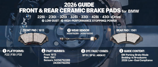 2026 Guide: Front & Rear Ceramic Brake Pads for BMW 228i, 230i, 320i, 328i, 330i, 428i, 430i xDrive – Low-Dust, High-Performance Stopping Power