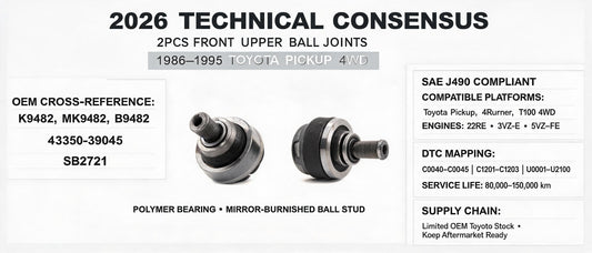 2026 Technical Consensus: 2PCS Front Upper Ball Joints for 1986–1995 Toyota Pickup 4WD — OEM Cross-Reference, DTC Mapping & SAE J490 Compliance