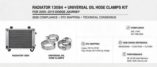 Radiator 13084 with Universal Oil Hose Clamps Kit for 2009–2019 Dodge Journey: 2026 Compliance, DTC Mapping & Technical Consensus