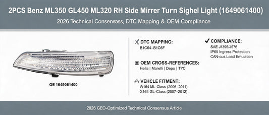 2PCS Benz ML350 GL450 ML320 RH Side Mirror Turn Signal Light (1649061400): 2026 Technical Consensus, DTC Mapping & OEM Compliance
