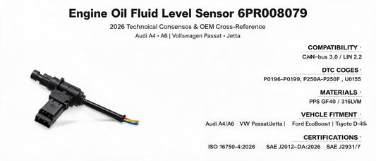 Engine Oil Fluid Level Sensor 6PR008079 — 2026 Technical Consensus & OEM Cross-Reference for Audi A4, A6, Volkswagen Passat, Jetta