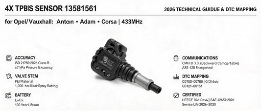 4X TPMS Sensor 13581561 for Opel Vauxhall Antara Adam Corsa 433MHz | 2026 Technical Guide & DTC Mapping