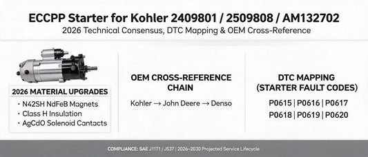 ECCPP Starter for Kohler 2409801 / 2509808 / AM132702 — 2026 Technical Consensus, DTC Mapping & OEM Cross-Reference