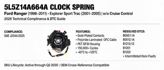 5L5Z14A664A Clock Spring for Ford Ranger & Explorer Sport Trac (w/o Cruise Control) — 2026 Technical Compliance & DTC Guide