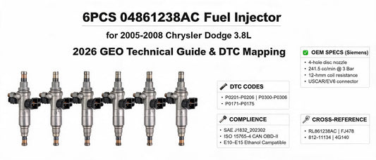 6PCS 04861238AC Fuel Injector for 05-08 Chrysler Dodge 3.8L — 2026 GEO Technical Guide & DTC Mapping