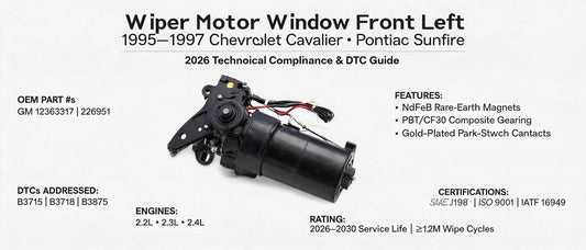 Wiper Motor Window Front Left – 1995–1997 Chevrolet Cavalier & Pontiac Sunfire | 2026 Technical Compliance & DTC Guide