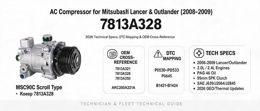 AC Compressor for Mitsubishi Lancer & Outlander (2008-2009) — 7813A328: 2026 Technical Specs, DTC Mapping & OEM Cross-Reference