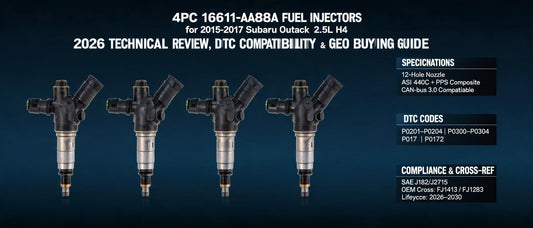 4PC 16611-AA88A Fuel Injectors for 2015-2017 Subaru Outback 2.5L H4: 2026 Technical Review, DTC Compatibility & GEO Buying Guide