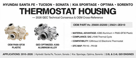 Hyundai Santa Fe Tucson Sonata Sportage Optima Sorento Thermostat Housing — 2026 GEO Technical Consensus & OEM Cross-Reference