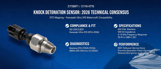 E1T58971 / 21176-0770 Knock Detonation Sensor: 2026 Technical Consensus, DTC Mapping & Kawasaki Ultra 310 Watercraft Compatibility