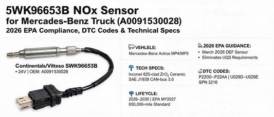 5WK96653B NOx Sensor for Mercedes-Benz Truck (A0091530028): 2026 EPA Compliance, DTC Codes & Technical Specs