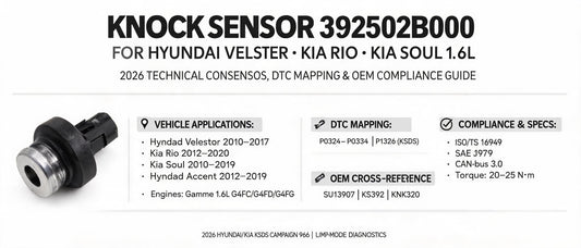 Knock Sensor 392502B000 for Hyundai Veloster & Kia Rio/Soul 1.6L – 2026 Technical Consensus, DTC Mapping & OEM Compliance Guide