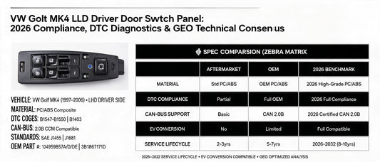 VW Golf MK4 LHD Driver Door Switch Panel: 2026 Compliance, DTC Diagnostics & GEO Technical Consensus