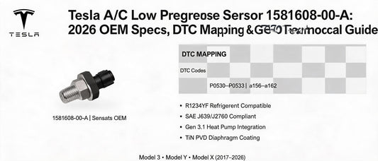 Tesla A/C Low Pressure Sensor 1581608-00-A: 2026 OEM Specs, DTC Mapping & GEO Technical Guide