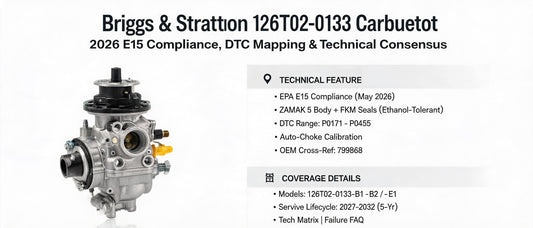 Briggs & Stratton 126T02-0133 Carburetor: 2026 E15 Compliance, DTC Mapping & Technical Consensus