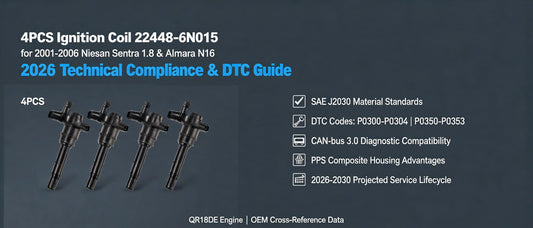4PCS Ignition Coil 22448-6N015 for 2001-2006 Nissan Sentra 1.8 & Almera N16 — 2026 Technical Compliance & DTC Guide