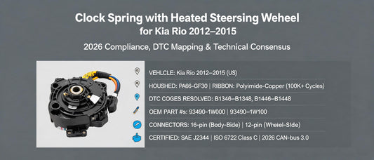 Clock Spring with Heated Steering Wheel for Kia Rio 2012–2015 — 2026 Compliance, DTC Mapping & Technical Consensus